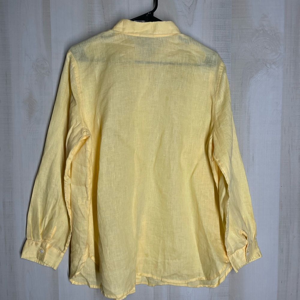 J. Jill yellow 100% linen long sleeve button front shirt blouse top, size medium - Picture 5 of 15